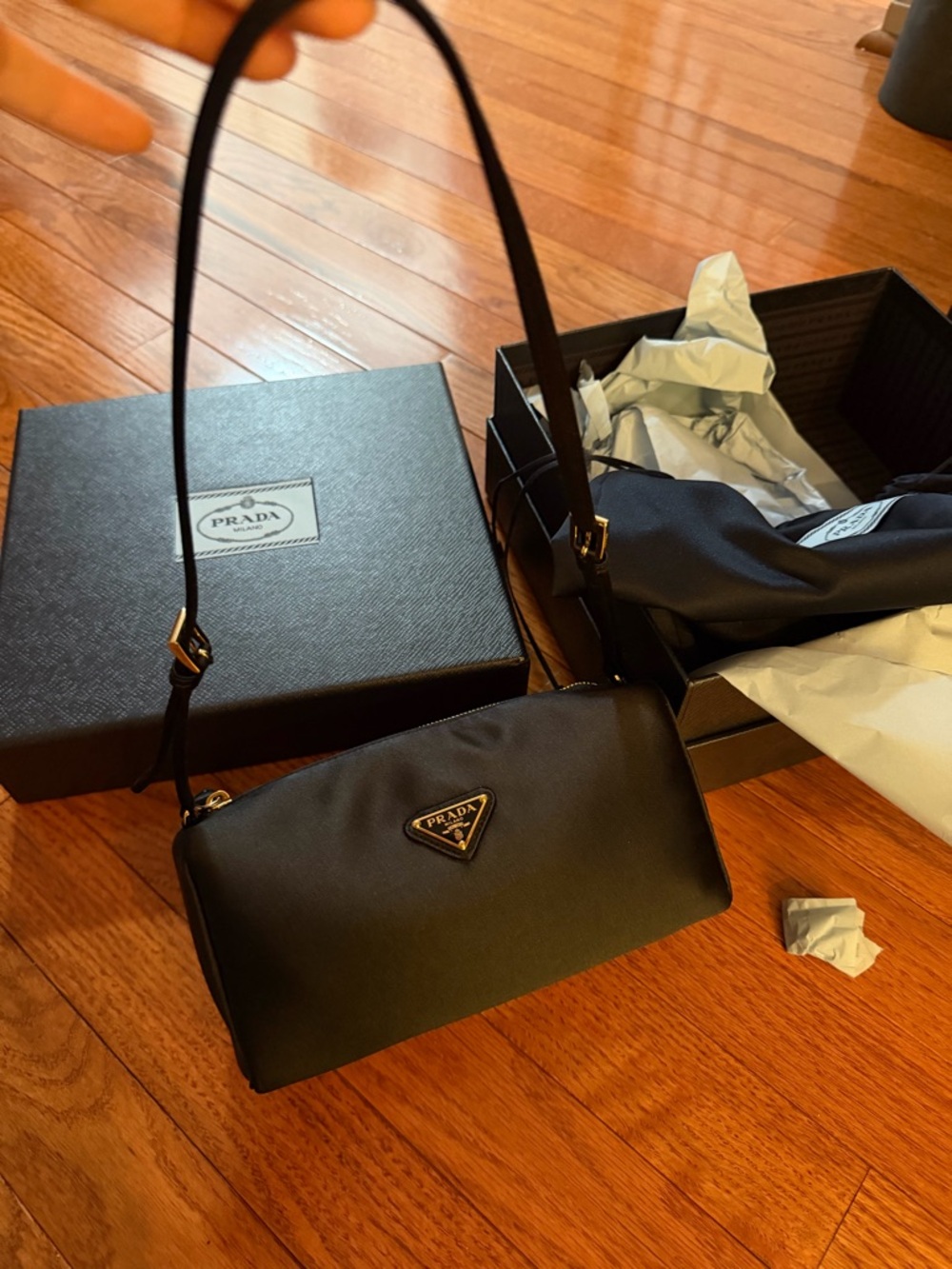 Prada Black Nylon Shoulder Pouch with Gold Logo